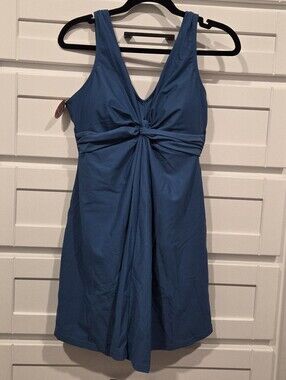 NWT Shapermint Essentials Knot-Front Swim Dress In Ocean Blue Size Medium